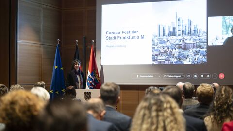 Multiplikatorentreffen zum Thema Europawahl 2024 am 20.11.2023_Grußwort_StS Becker Projektvorstellung eines Netzwerkpartners: Europafest der Stadt Frankfurt durch Dr. Carolin Anthes