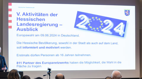 Europastaatssekretär Uwe Becker präsentiert den Inhalt des Multiplikatorentreffens in Kassel Europastaatssekretär Uwe Becker präsentiert den Inhalt des Multiplikatorentreffens in Kassel