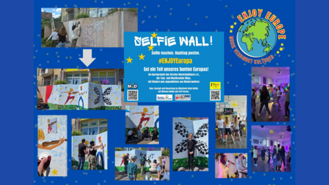 Collage mit Fotos verschiedener Kunstwerke und dem Flyer zum Gesamtprojekt