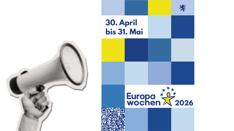 Plakat der Europawochen 2026, links davon ein Megafon